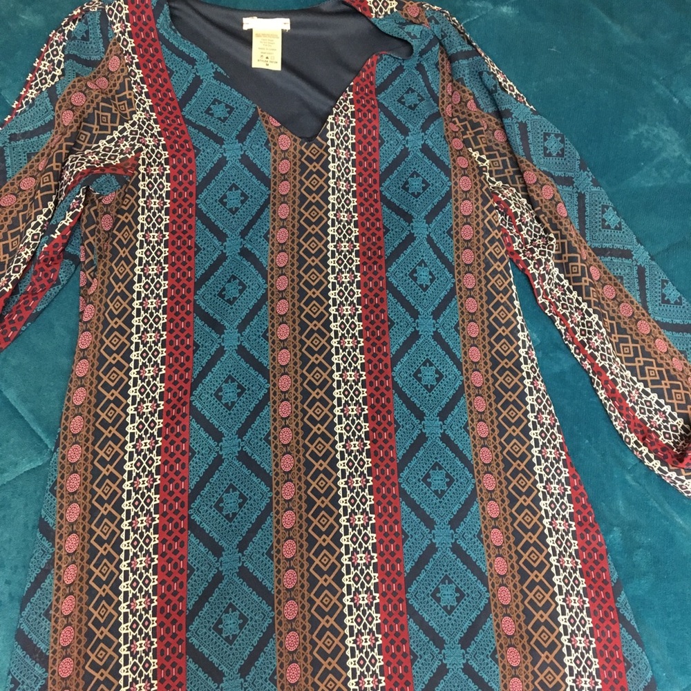 Aztec print long-sleeved shift dress